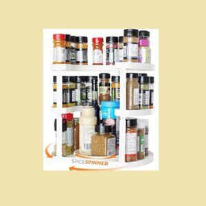 Three-Tiered D-Shaped Dual-Spin Lazy-Susan Spinning Organizer, White